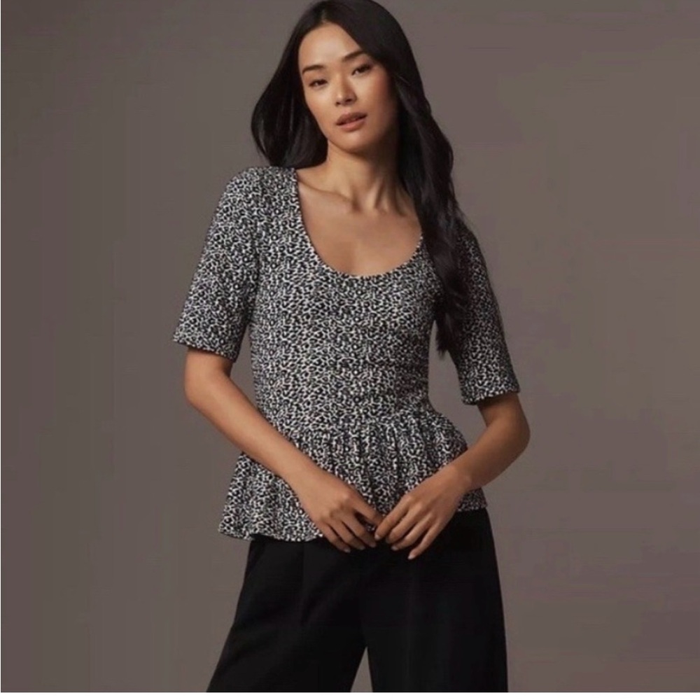 NEW Anthropologie Maeve Peplum Scoop Neck Animal Print Top